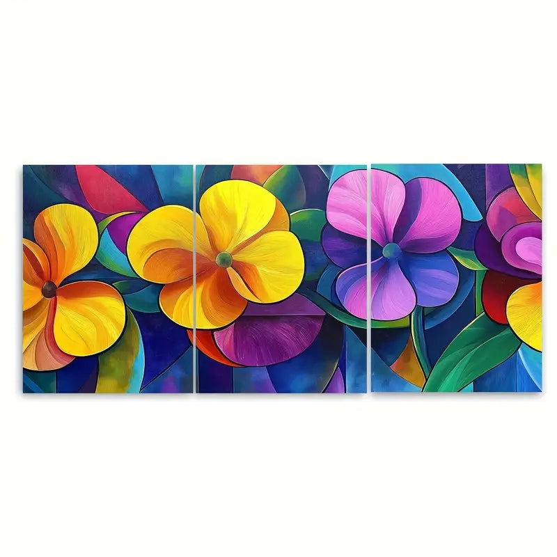 3pcs Vibrant Neon Floral Colorful Bold Metal Print Ready to Hang Art