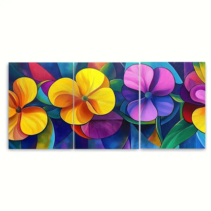 3pcs Vibrant Neon Floral Colorful Bold Metal Print Ready to Hang Art