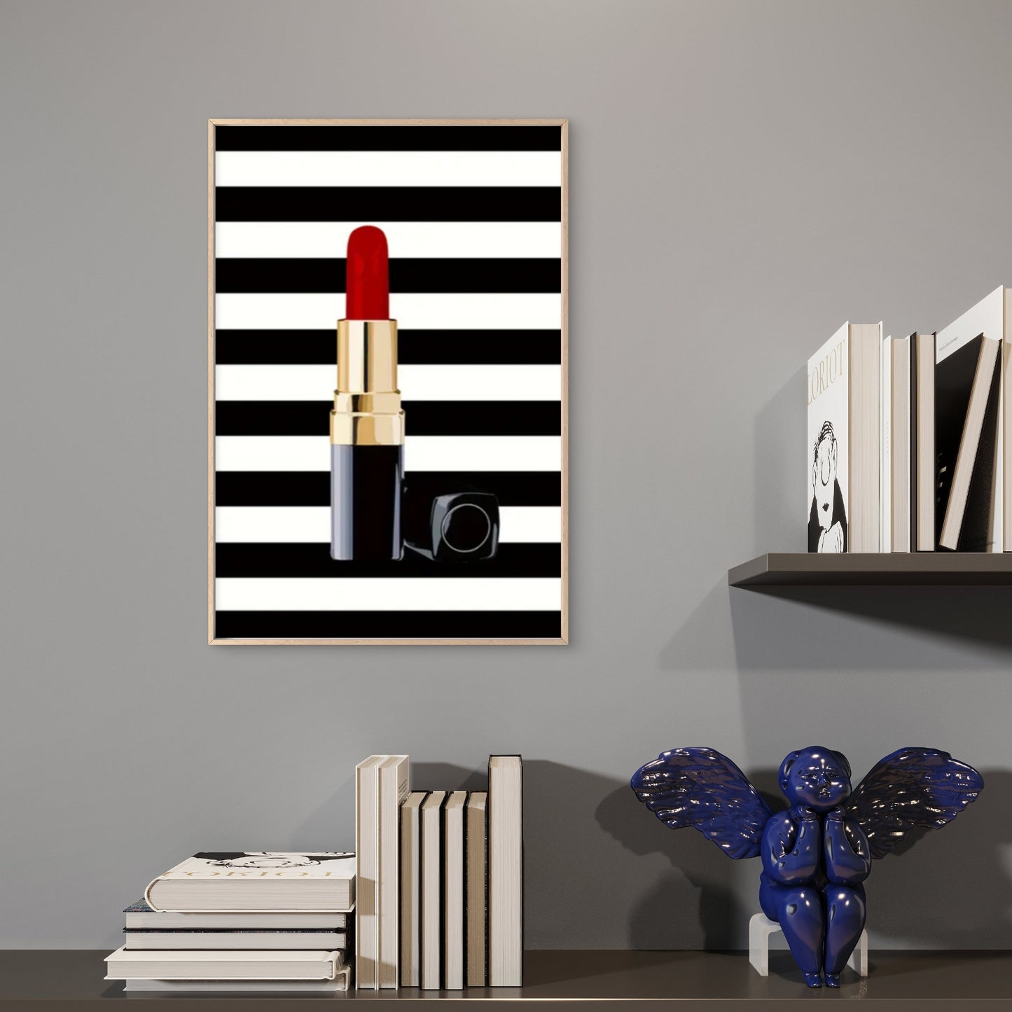 Red Lipstick with Black and White Stripes Art Fashion Home Decor Premium Quality Poster Print Choose Your Sizes