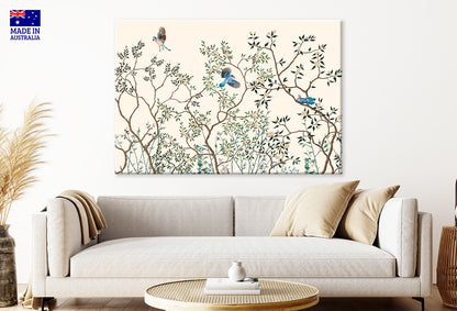 Flowers Trees And Branches with Birds Wall Art Decor 100% Australian Made