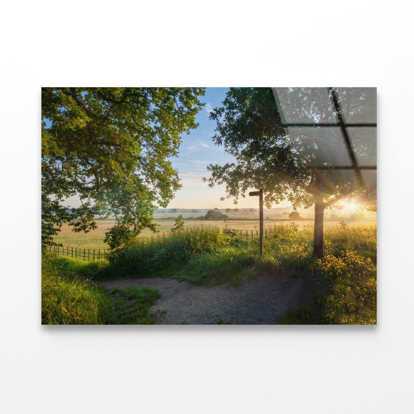 Footpath Sign In Rural Sunrise with Trees & Grass Acrylic Glass Print Tempered Glass Wall Art 100% Made in Australia Ready to Hang