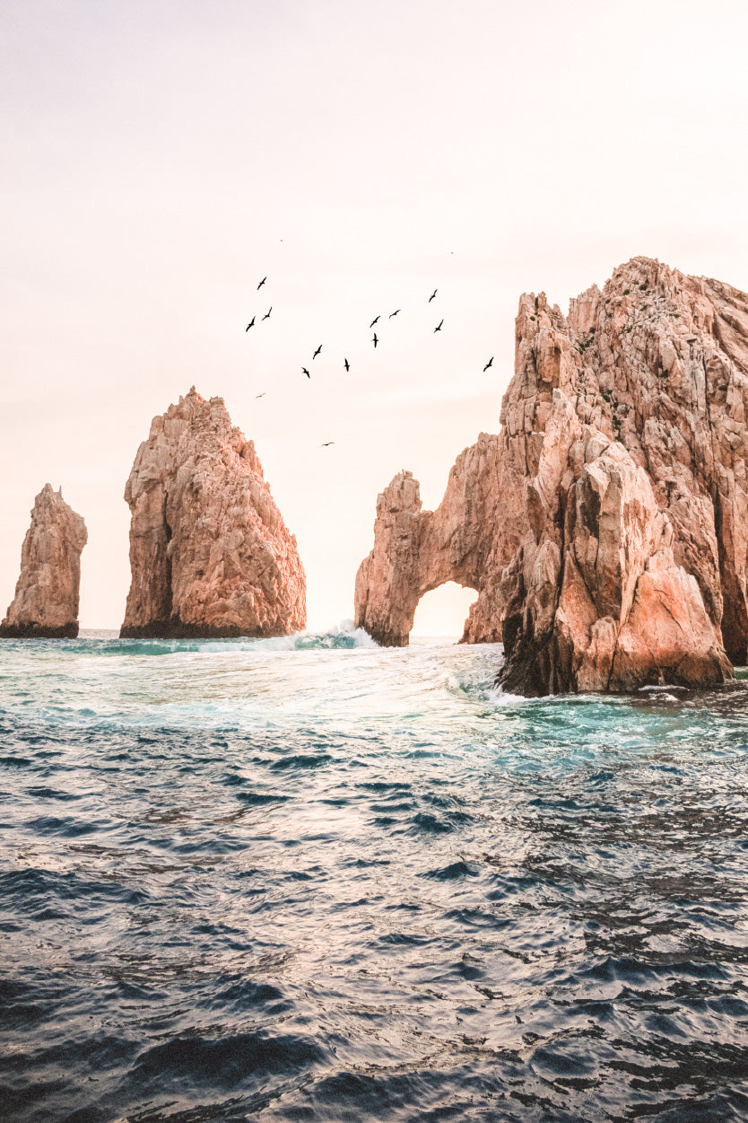 Rocks on Sea Faded View Photograph Glass Framed Wall Art, Ready to Hang Quality Print