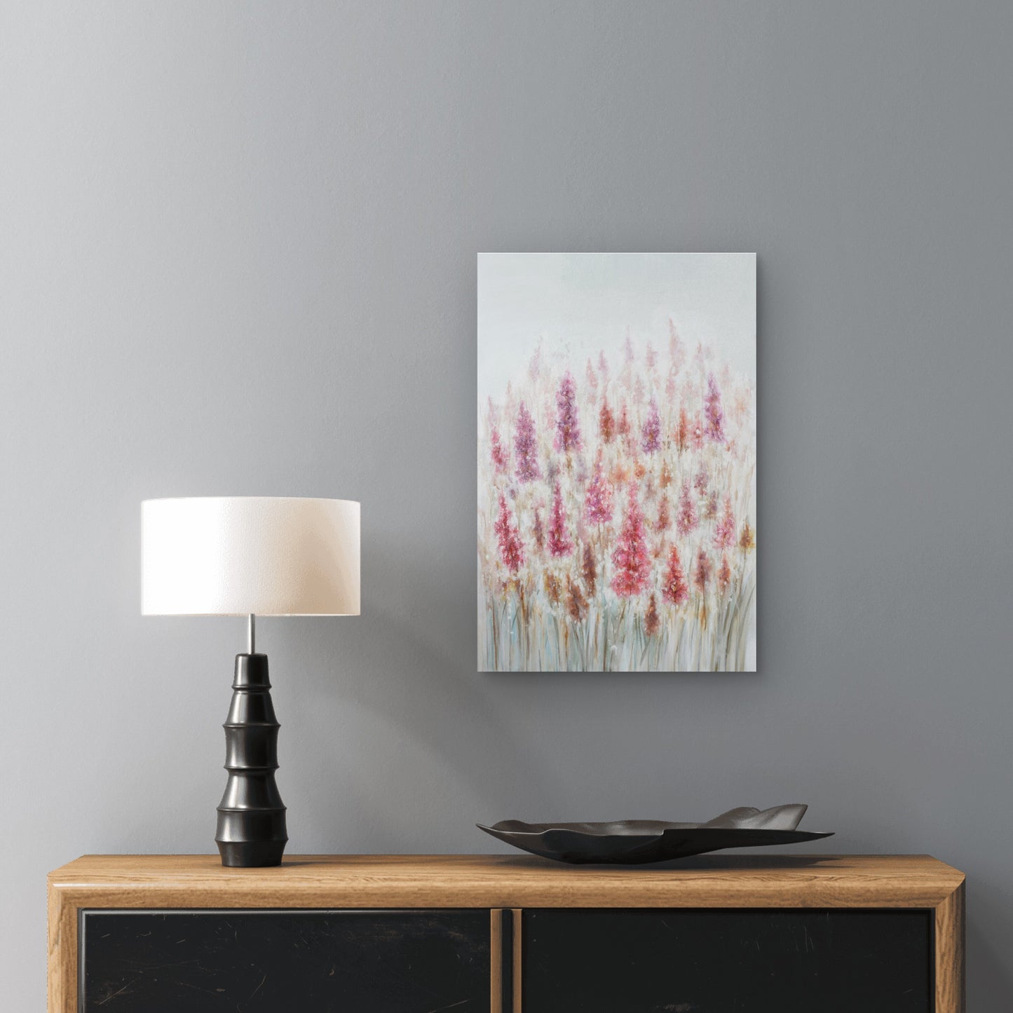 Neutral Pink Purple Wildflower Field Meadow 40x60cm Metal Print Ready to Hang