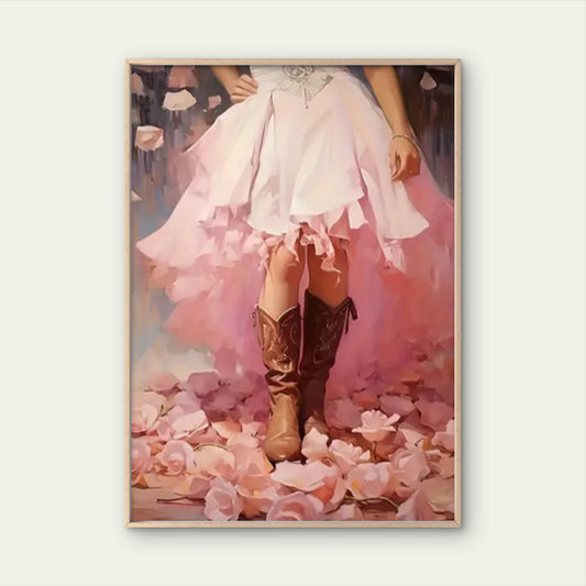 Soft Pastel Pink Floral Boots and Ruffled Skirt Fashion Home Decor Premium Quality Poster Print Choose Your Sizes