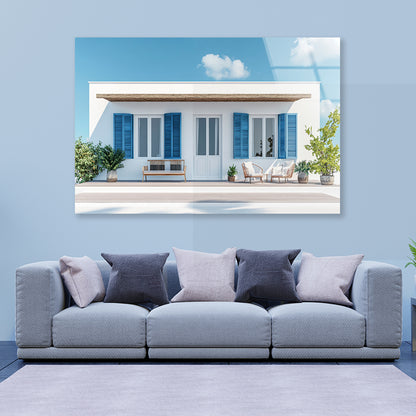 A White House with Blue Shutters Acrylic Glass Print Tempered Glass Wall Art 100% Made in Australia Ready to Hang