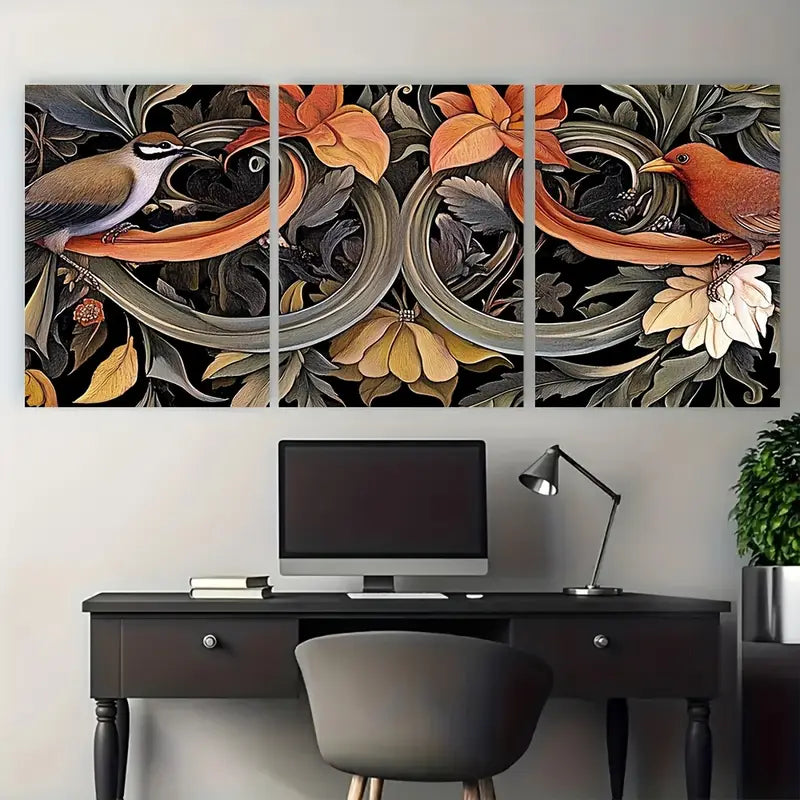 3pcs Golden William Morris Botanical Metal Print Ready to Hang Art