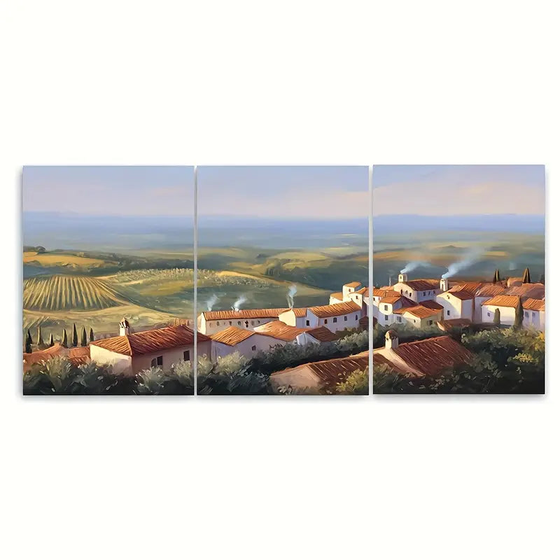 3pcs Tuscan Village Vineyard Rooftops Metal Print Ready to Hang Art