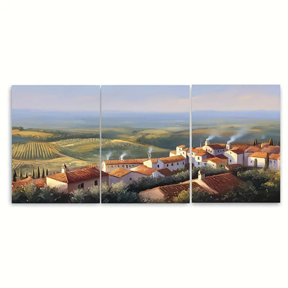 3pcs Tuscan Village Vineyard Rooftops Metal Print Ready to Hang Art