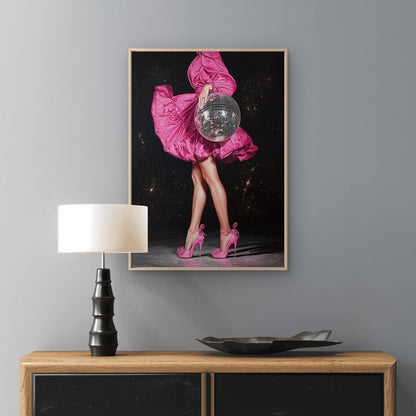 Disco Ball Woman Pink Heels & Glam Dress Dance Fashion Home Decor Premium Quality Poster Print Choose Your Sizes