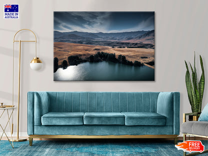 A Serene Lake Nestled Among Hills Print 100% Australian Made