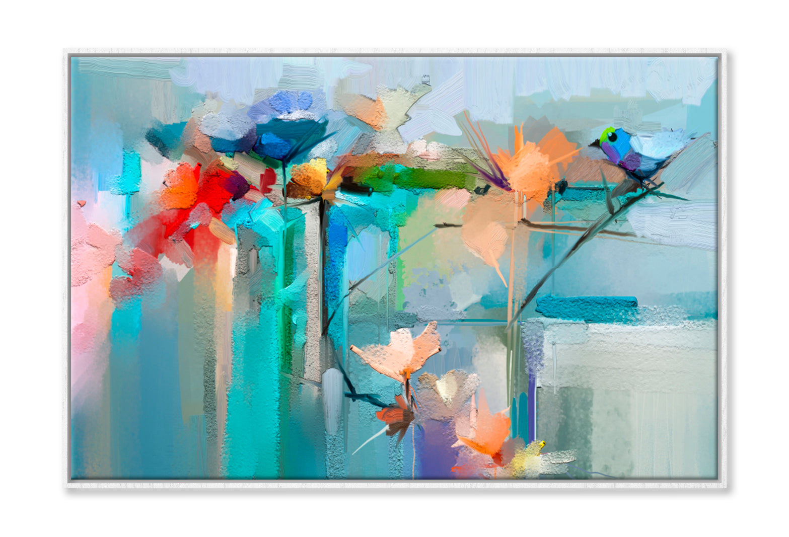 Bird & Spring Flower Oil Painting Wall Art Limited Edition High Quality Print Canvas Box Framed White