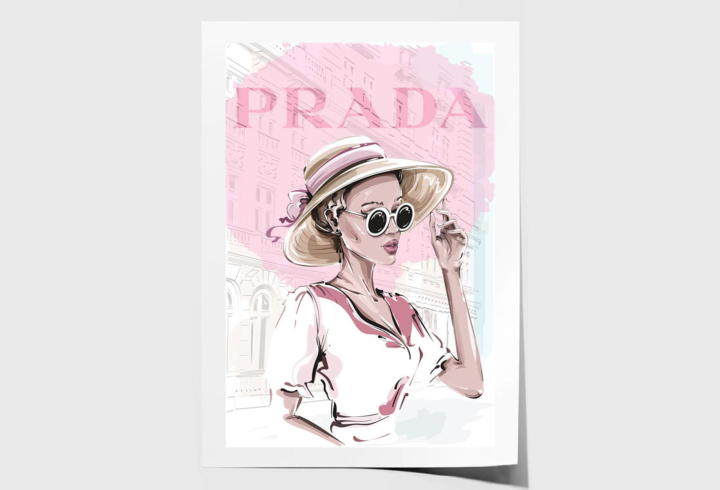 Pink Lady With Hat Fashion Store Wall Art Limited Edition High Quality Print Unframed Roll Canvas None