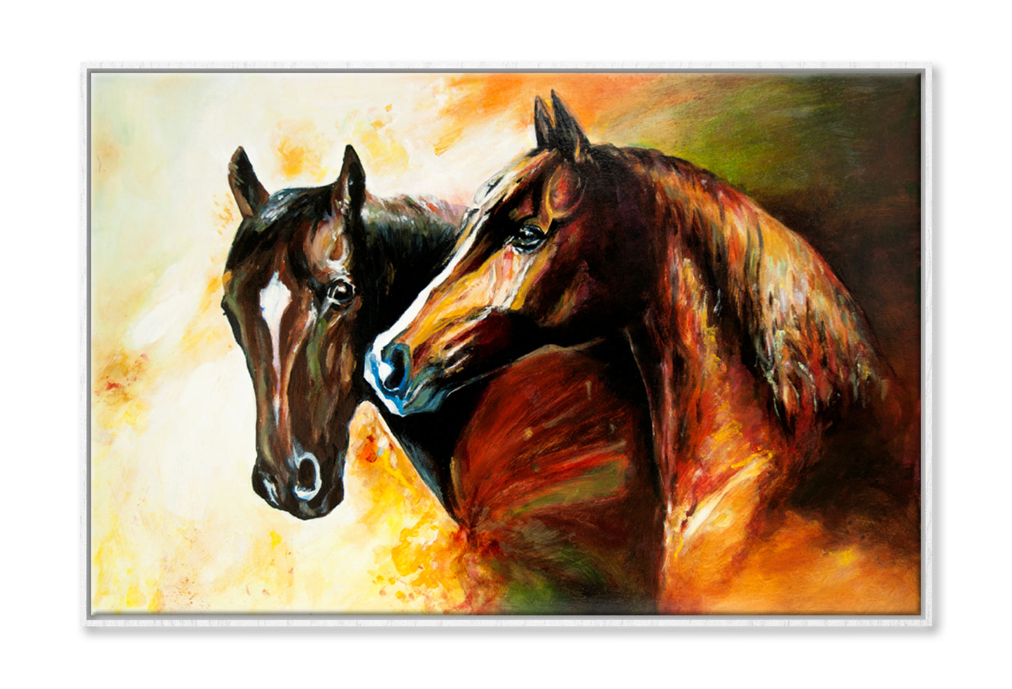 A Pair Of Horses Oil Painting Wall Art Limited Edition High Quality Print Canvas Box Framed White