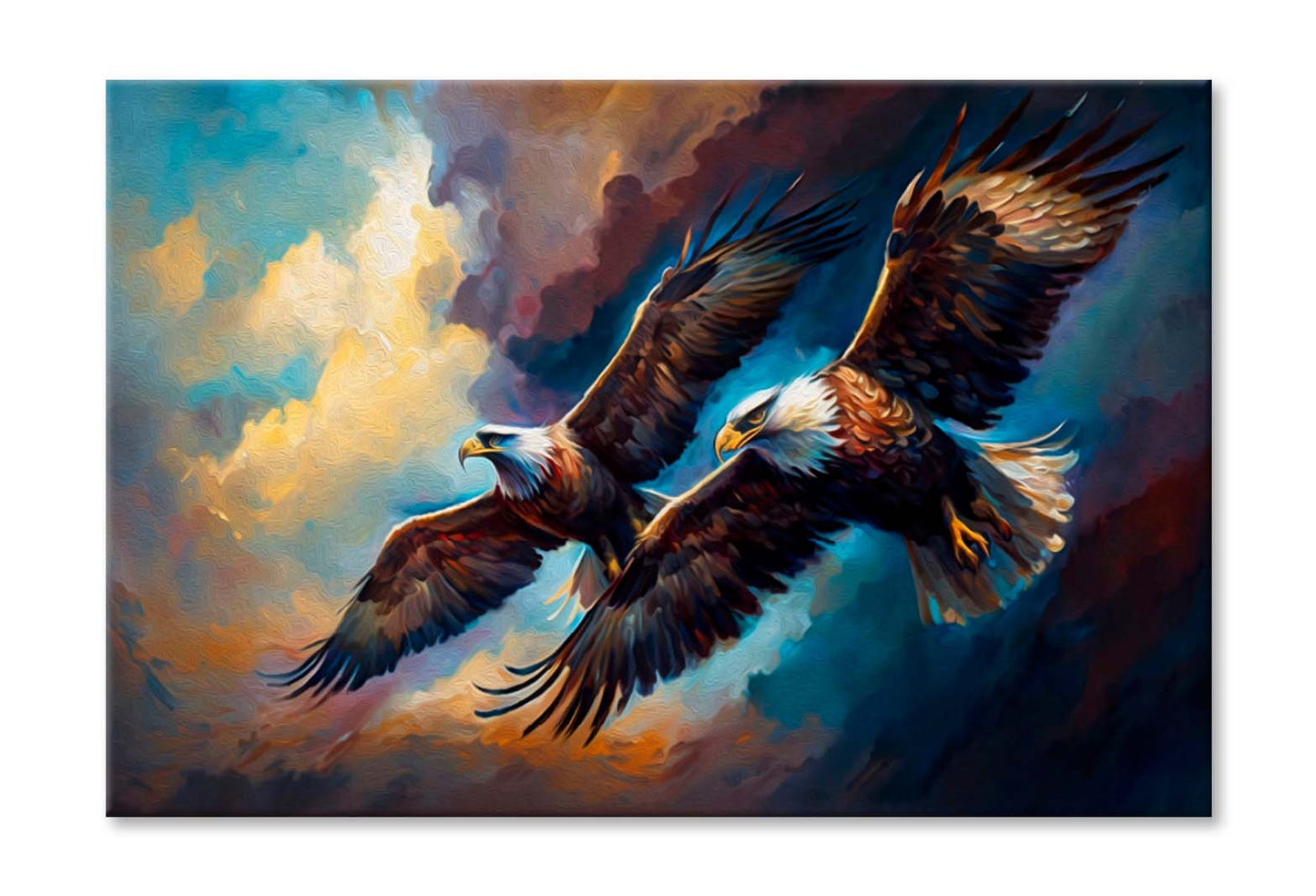 Tow Eagles Flying on Cloudy Sky Wall Art Limited Edition High Quality Print