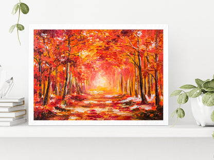 Autumn Forest With Red Trees Glass Framed Wall Art, Ready to Hang Quality Print Without White Border White