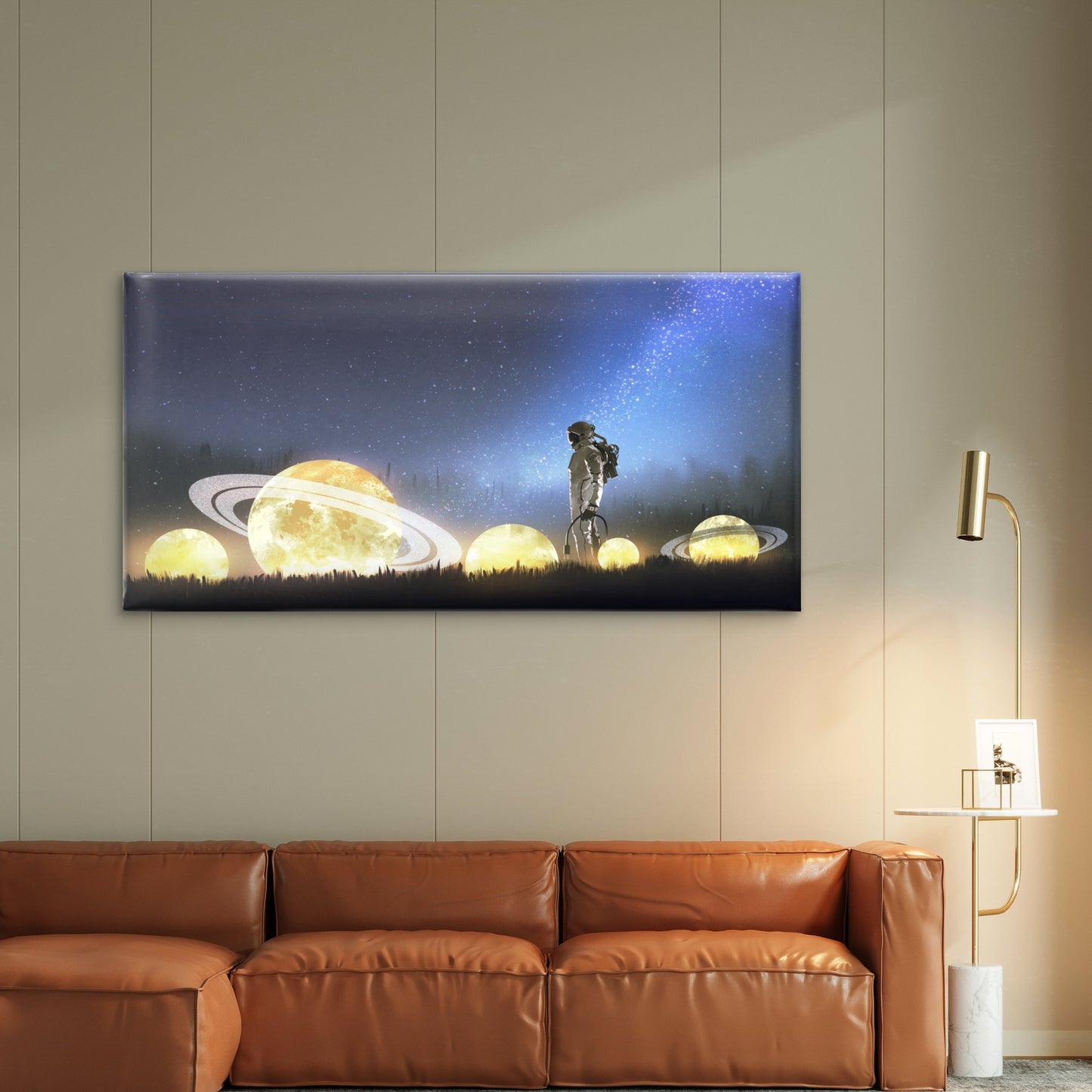 Astronaut Space Galaxy Scene Wall Art Canvas Office Home Room Framed 120x60cm