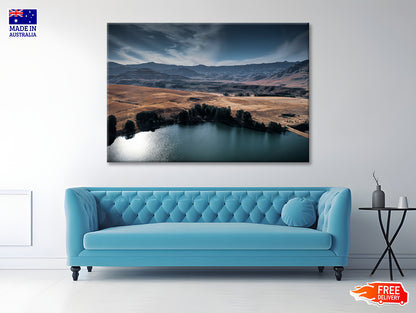 A Serene Lake Nestled Among Hills Print 100% Australian Made