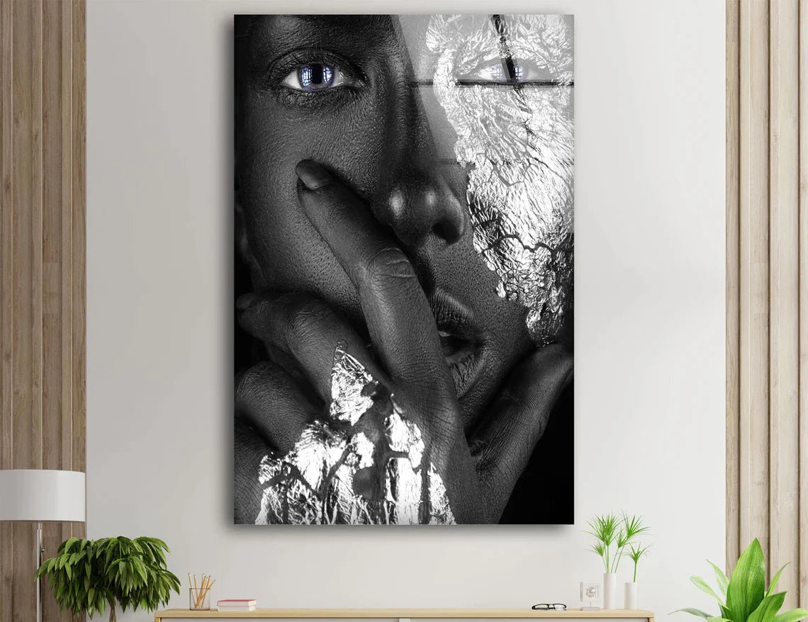 Black Silver Girl Face UV Direct Aluminum Print Australian Made Quality