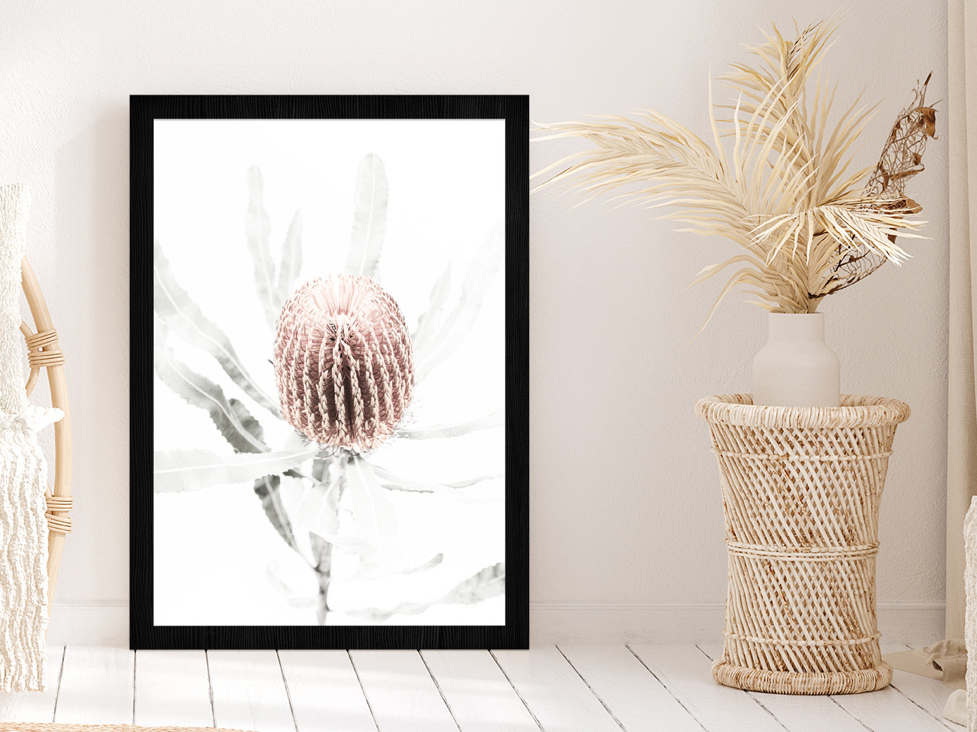 Gum Flower with Leaves Closeup Faded Photograph Glass Framed Wall Art, Ready to Hang Quality Print Without White Border Black