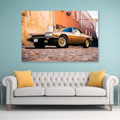 Car Parked on A Cobblestone Street Acrylic Glass Print Tempered Glass Wall Art 100% Made in Australia Ready to Hang