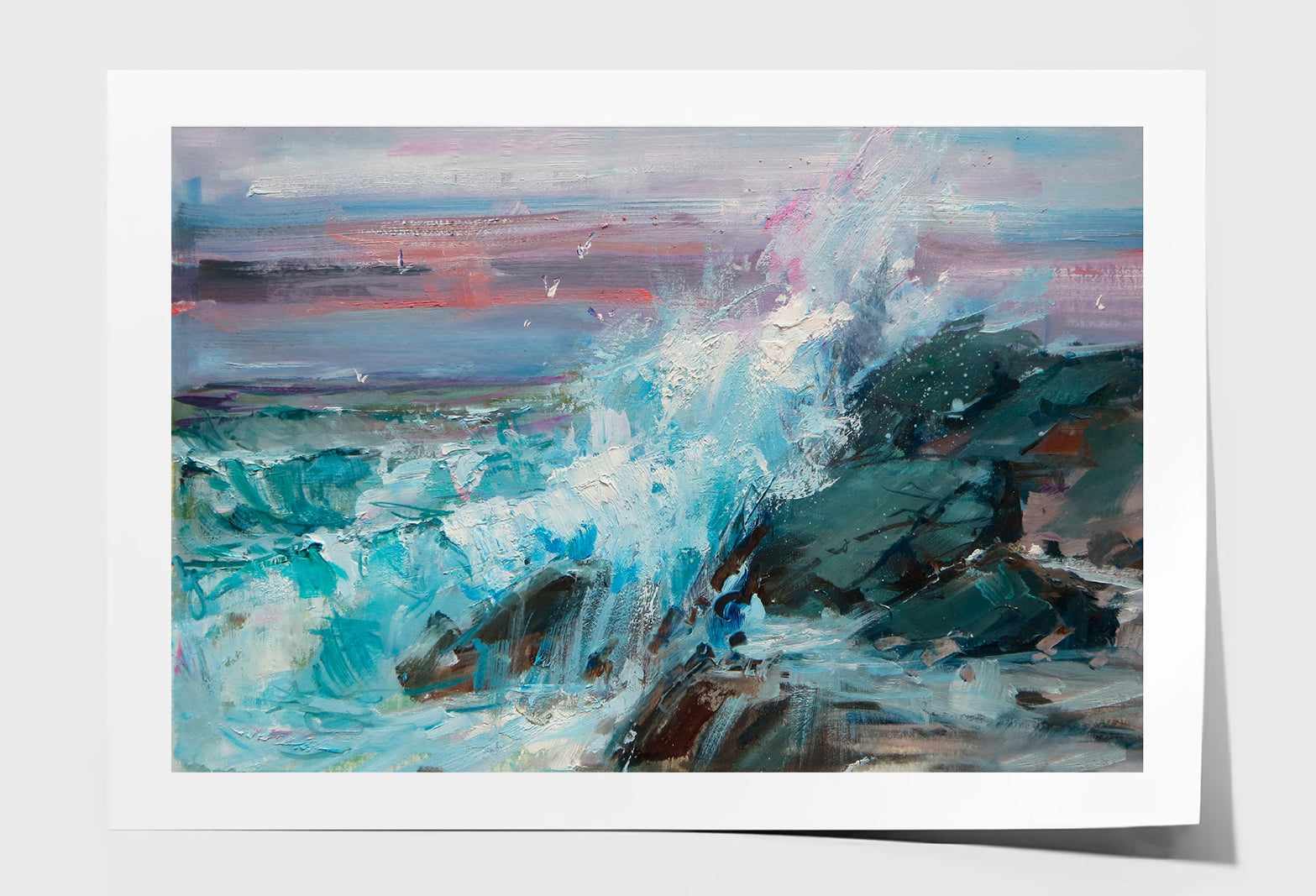 Foam Wave Rocky Sea Oil Painting Wall Art Limited Edition High Quality Print Unframed Roll Canvas None