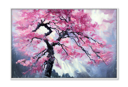 Japanese Pink Sakura Cherry Tree Oil Painting Wall Art Limited Edition High Quality Print Canvas Box Framed White