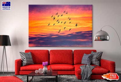 Birds Flying into Sunset Sky Wall Art Decor 100% Australian Made