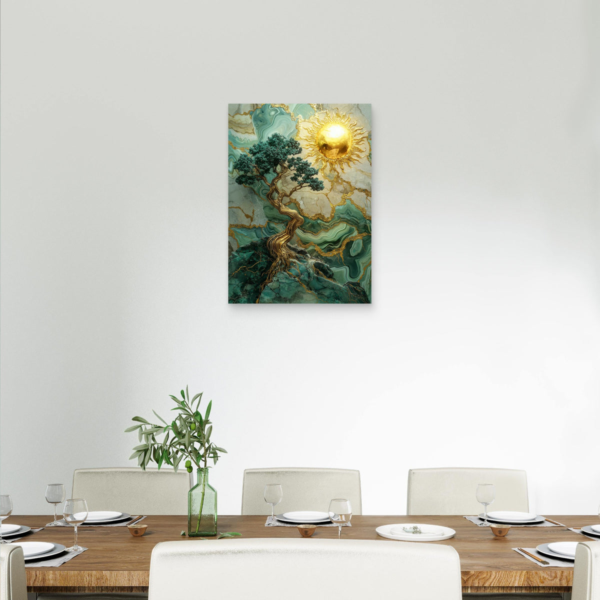 Gold Sun Marble Emerald Tree 60x90cm Metal Print Ready to Hang