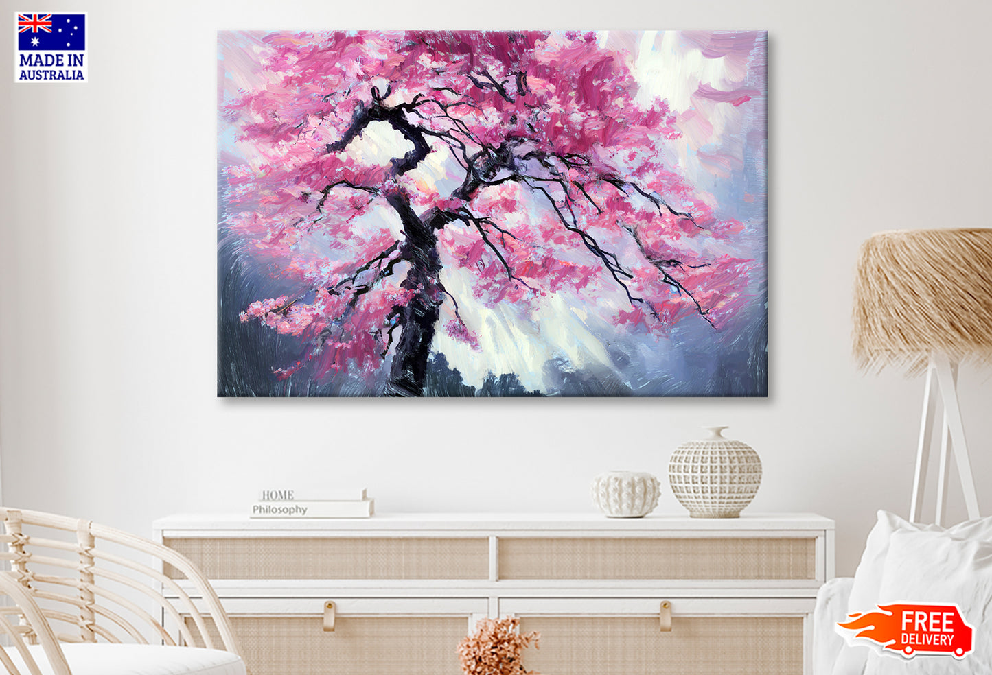 Japanese Pink Sakura Cherry Tree Oil Painting Wall Art Limited Edition High Quality Print