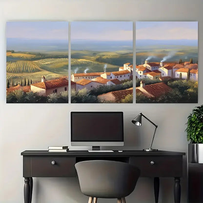 3pcs Tuscan Village Vineyard Rooftops Metal Print Ready to Hang Art