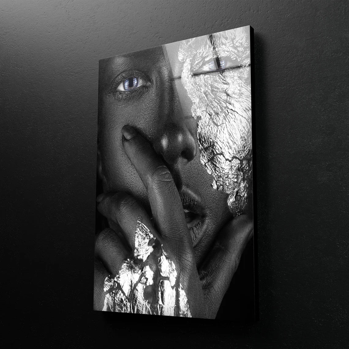 Black Silver Girl Face UV Direct Aluminum Print Australian Made Quality