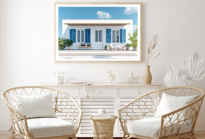 A White House with Blue Shutters Home Decor Premium Quality Poster Print Choose Your Sizes