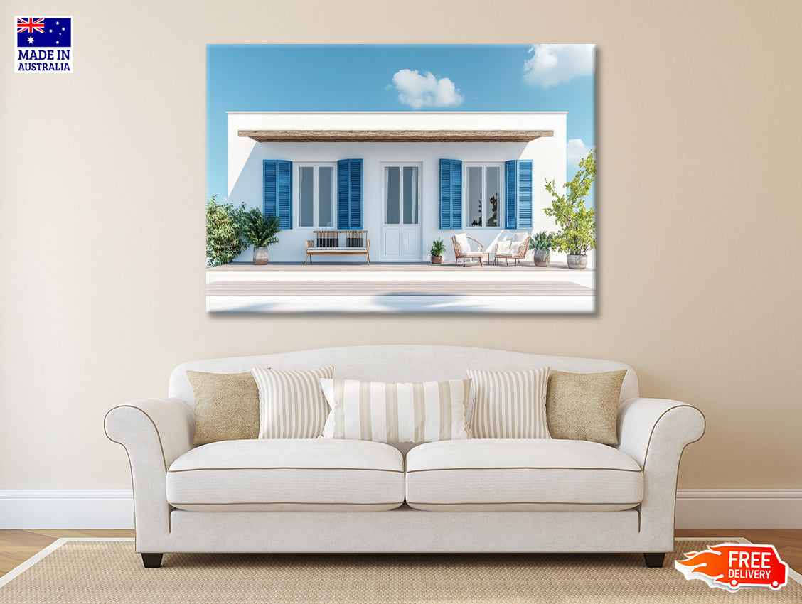 A White House with Blue Shutters Print 100% Australian Made