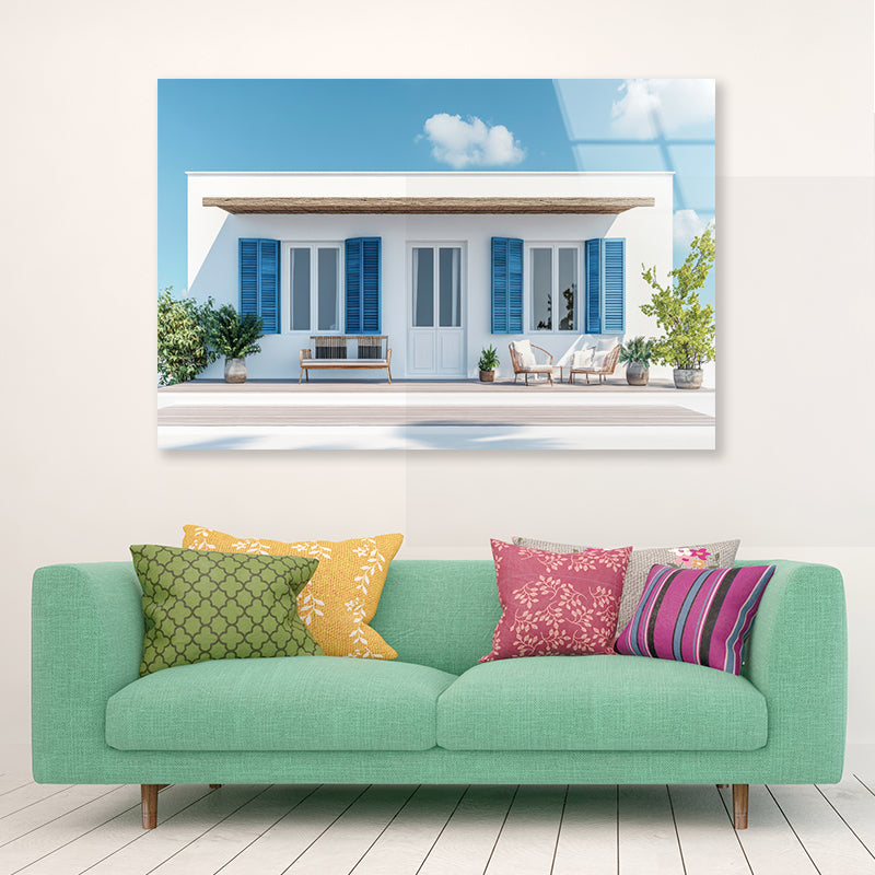 A White House with Blue Shutters Acrylic Glass Print Tempered Glass Wall Art 100% Made in Australia Ready to Hang