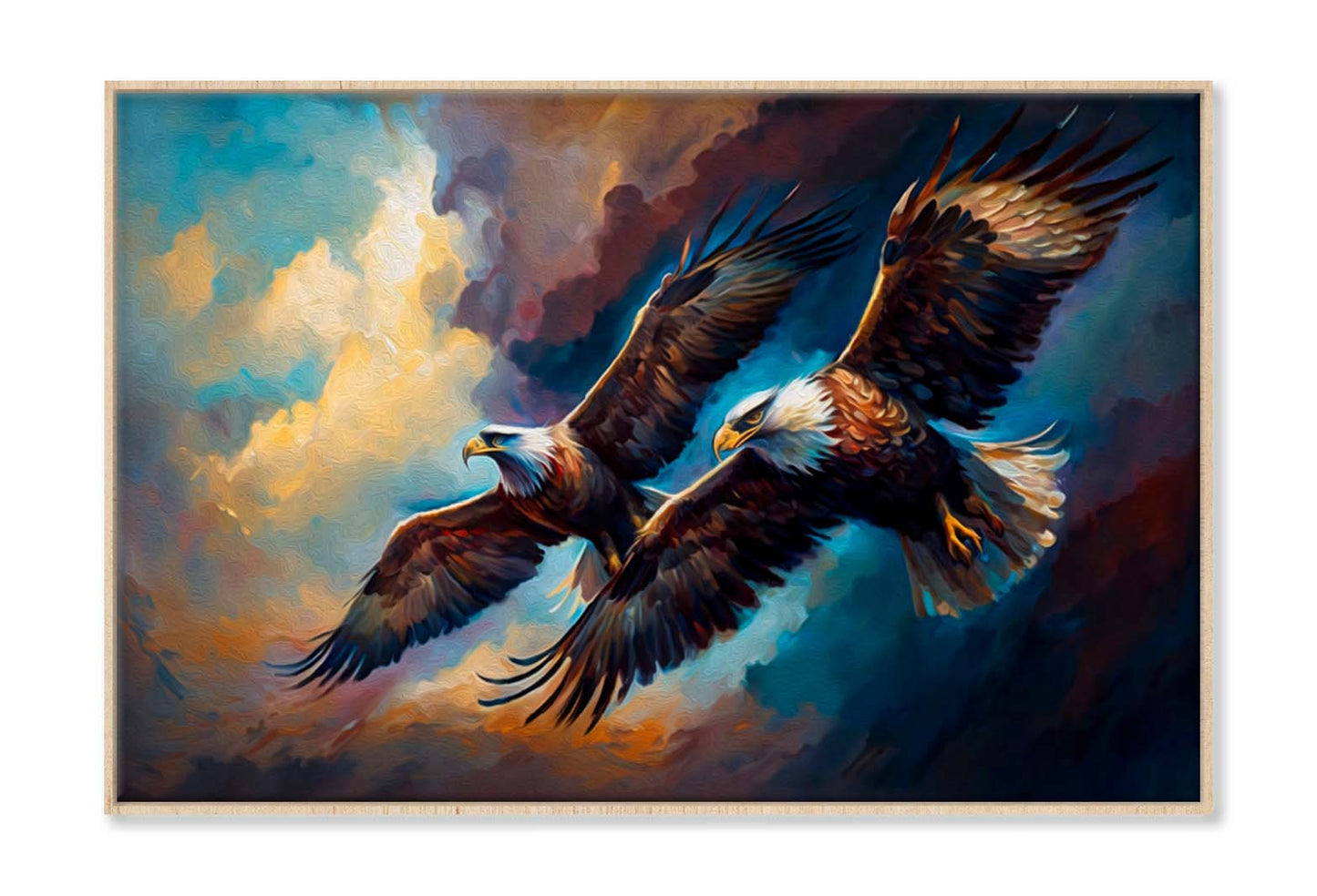 Tow Eagles Flying on Cloudy Sky Wall Art Limited Edition High Quality Print