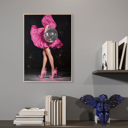 Disco Ball Woman Pink Heels & Glam Dress Dance Fashion Home Decor Premium Quality Poster Print Choose Your Sizes