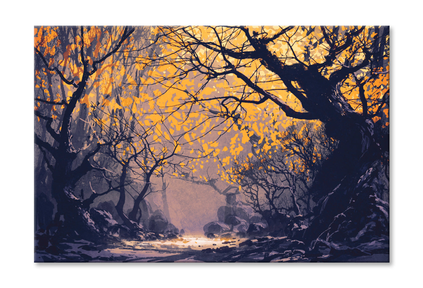 Night Scene Of Autumn Forest Oil Painting Wall Art Limited Edition High Quality Print Stretched Canvas None