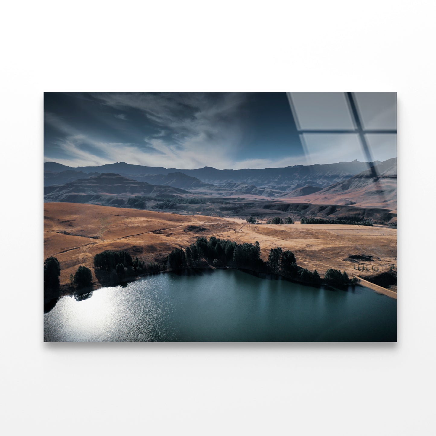 A Serene Lake Nestled Among Hills Acrylic Glass Print Tempered Glass Wall Art 100% Made in Australia Ready to Hang