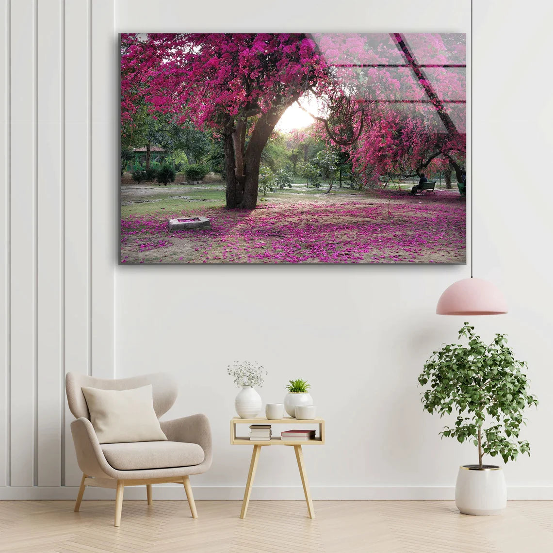 Pink Flower Tree Garden UV Direct Aluminum Print Australian Made Quality