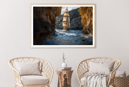 Sailboat Floating In the Water with Sky and Rocks Home Decor Premium Quality Poster Print Choose Your Sizes