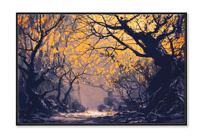 Night Scene Of Autumn Forest Oil Painting Wall Art Limited Edition High Quality Print Canvas Box Framed Black