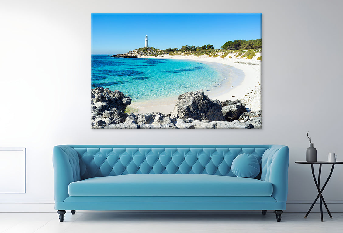 Rottnest Island Western Australia Pinky Beach and Bathurst Lighthouse Wall Art Decor 100% Australian Made