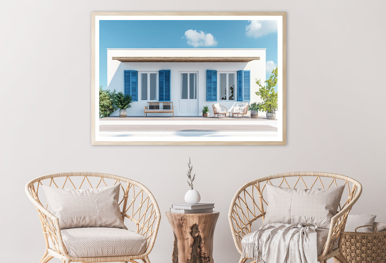 A White House with Blue Shutters Home Decor Premium Quality Poster Print Choose Your Sizes