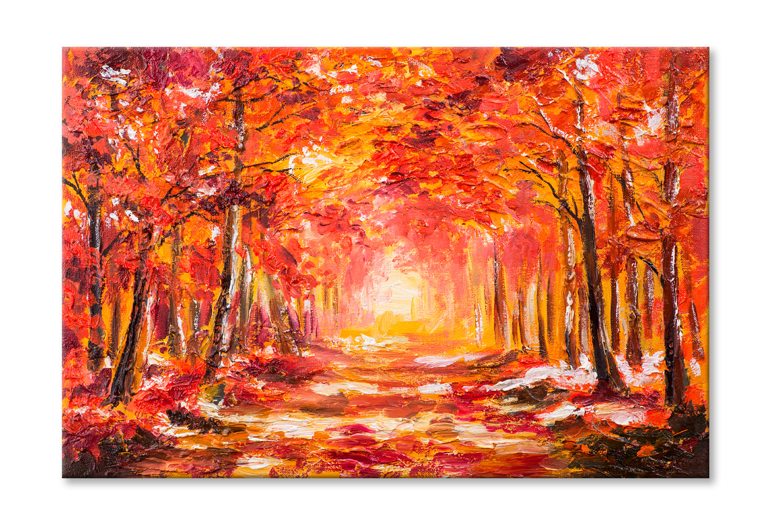 Autumn Forest With Red Trees Oil Painting Wall Art Limited Edition High Quality Print Stretched Canvas None