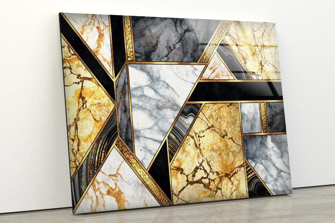 Gold Black White Marble UV Direct Aluminum Print Australian Made Quality