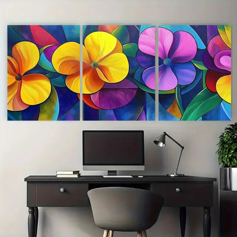 3pcs Vibrant Neon Floral Colorful Bold Metal Print Ready to Hang Art