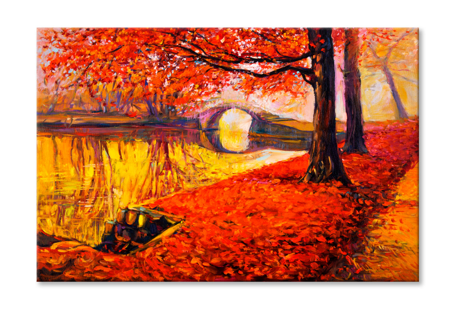 Red Autumn Oil Painting Wall Art Limited Edition High Quality Print Stretched Canvas None