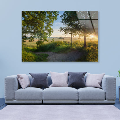 Footpath Sign In Rural Sunrise with Trees & Grass Acrylic Glass Print Tempered Glass Wall Art 100% Made in Australia Ready to Hang