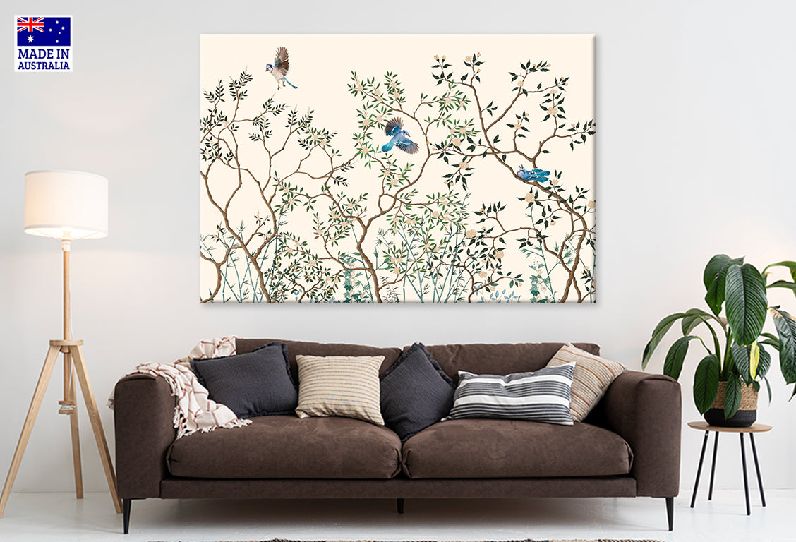 Flowers Trees And Branches with Birds Wall Art Decor 100% Australian Made