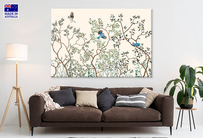 Flowers Trees And Branches with Birds Wall Art Decor 100% Australian Made